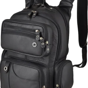 Mochila Masculina Couro Legitimo Reforçada Racer - Preta