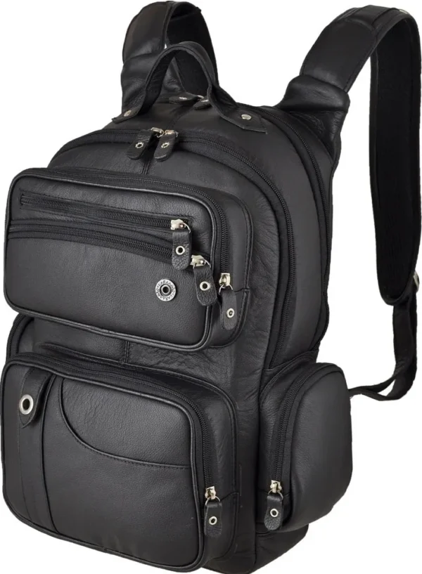Mochila Masculina Couro Legitimo Reforçada Racer - Preta