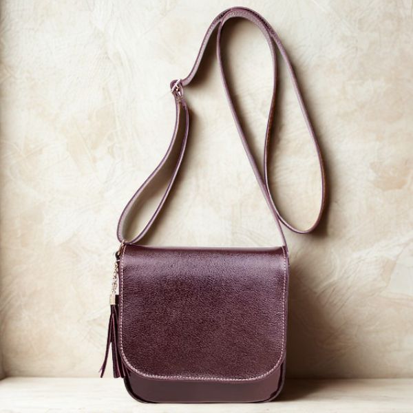 Bolsa Transversal em Couro - Vinho - 9053